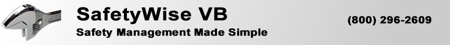 The graphic is the SafetyWise VB Safety System page footer. SafetyWise VB Software makes Safety Management Simple.